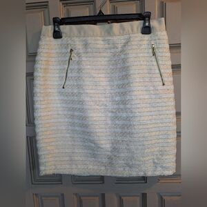 Love 21 Tweedy Skirt SzM Zip Back Vanilla/Creme Color Stripes Zip Pockets